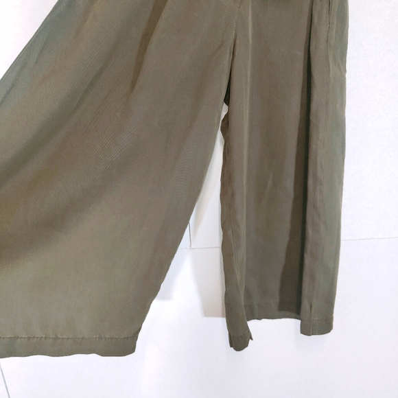 Mango Green Culottes Cropped Trousers Wide Leg High Waist Belted Size Small UK 8 - Picture 6 of 10
